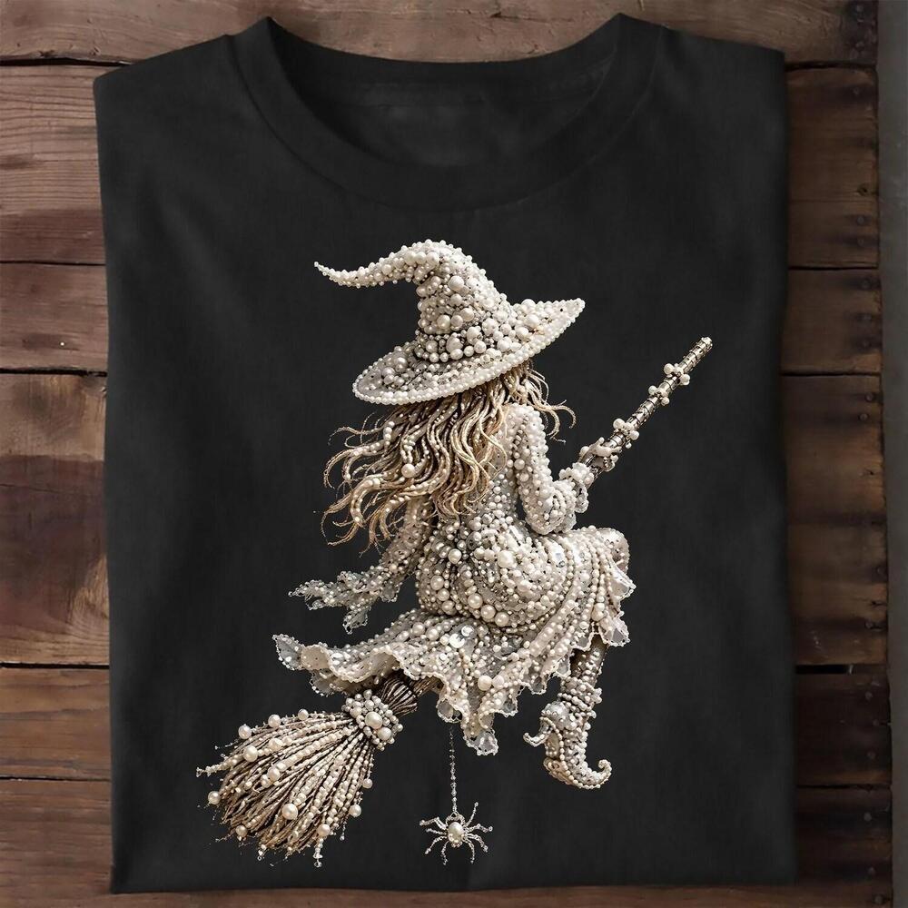 Pearl Witch T-Shirt Elegant Spooky Halloween Witchy Tee